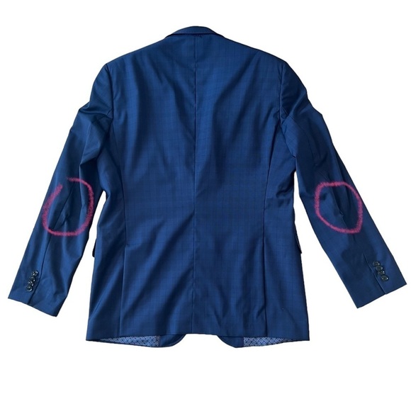 Ted Baker Endurance Jay ct blue plaid wool men’s sport coat size 42 regular flaw - Picture 8 of 10